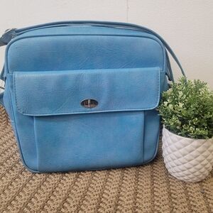 Blue Leather Shoulder Bag